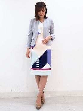 「アイテム（ノーカラージャケット、グレー系）」を使った、PINKY&DIANNEさん（レディース・168cm）の春コーディネート