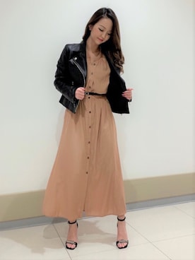 「アイテム（ライダースジャケット）」を使った、PINKY&DIANNEさん（レディース・155cm）の春コーディネート