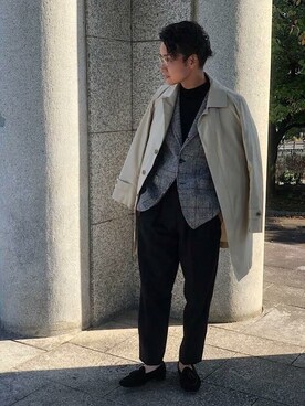 「SHIPS」｜「アイテム（ステンカラーコート）」を使った、松田さん（メンズ・171cm）の秋コーディネート