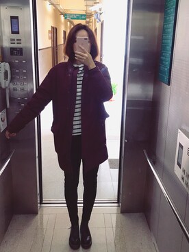 「Roots Canadaのアイテム（ジャケット/アウター）」を使った、捲捲さん（レディース・179cm）の冬コーディネート