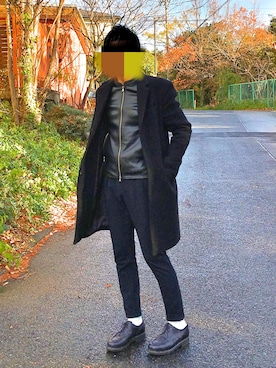 「Paraboot」｜「アイテム（ライダースジャケット）」を使った、たくけんぼーさん（メンズ・177cm）の冬コーディネート