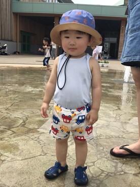 「SM2（エスエムツー）のアイテム（帽子）」を使った、rennnさん（キッズ・80cm）の夏コーディネート