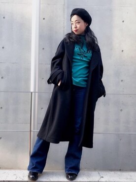 「ビッグサイズコーデ」｜「アイテム（チェスターコート）」を使った、sugiyama.sさん（レディース・157cm）の冬コーディネート