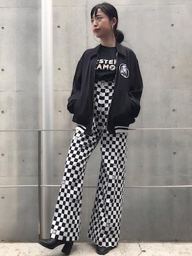 「チェッカー柄」｜「アイテム（オールインワン・サロペット）」を使った、sugiyama.sさん（レディース・157cm）の夏コーディネート