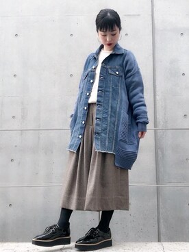 「キュロット」｜「アイテム（モカシン/デッキシューズ）」を使った、sugiyama.sさん（レディース・157cm）の冬コーディネート