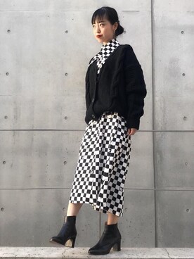 sugiyama.sさんの「CHUNKY HEEL SKINNYショートブーツ」を使ったコーディネート