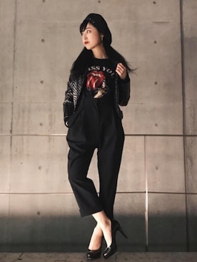 「アイテム（ライダースジャケット、シルバー系）」を使った、sugiyama.sさん（レディース・157cm）の冬コーディネート