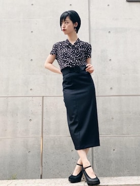 「HYSTERIC GLAMOUR（ヒステリックグラマー）のLEO DOTS総柄 ボウタイブラウス（シャツ/ブラウス）」を使った、sugiyama.sさん（レディース・157cm）の春コーディネート