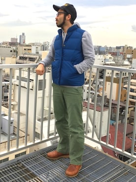 「Eddie Bauer（エディーバウアー）のアイテム（ダウンベスト）」を使った、824さん（メンズ・176cm）の春コーディネート