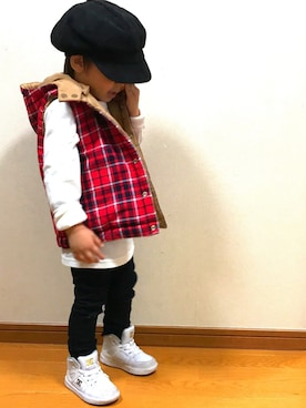 「アイテム（ダウンベスト、その他）」を使った、しんしんさん（キッズ・100cm）の秋コーディネート