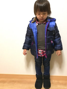 「RUGGEDWORKS（ラゲッドワークス）のアイテム（ダウンジャケット/コート）」を使った、しんしんさん（キッズ・100cm）の冬コーディネート