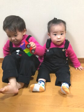 「BIG FIELD（ビッグフィールド）のアイテム（サロペット/オーバーオール）」を使った、しんしんさん（キッズ・100cm）の冬コーディネート
