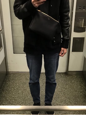 「SKOOKUM（スクーカム）のアイテム（スタジャン、ブラック系）」を使った、けーさん（メンズ・178cm）の冬コーディネート