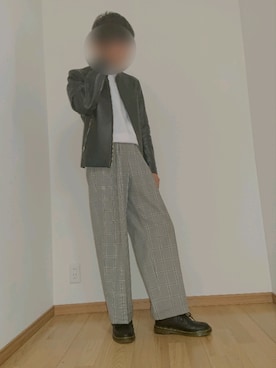 「アキコーデ」｜「アイテム（ライダースジャケット）」を使った、いつきさん（メンズ・170cm）の秋コーディネート