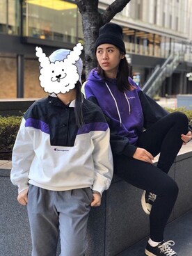 パープル系のアイテムを使った チャンピオン パーカー のレディース人気ファッションコーディネート Wear