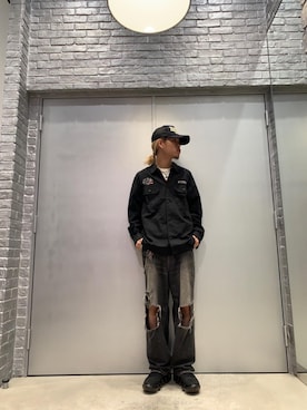 「HYSTERIC GLAMOUR（ヒステリックグラマー）のAMPLIFIED刺繍 ユーティリティシャツ（シャツ/ブラウス、ブラック系）」を使った、taichiさん（メンズ・174cm）の夏コーディネート