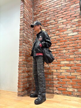 「HYSTERIC GLAMOUR（ヒステリックグラマー）のLIE DOWN GIRL メッシュキャップ（キャップ、ブラック系）」を使った、taichiさん（メンズ・174cm）の秋コーディネート