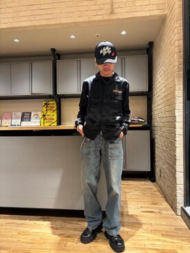 「HYSTERIC GLAMOUR（ヒステリックグラマー）のブッシュデニムパンツ（デニムパンツ、ブルー系）」を使った、taichiさん（メンズ・174cm）の冬コーディネート