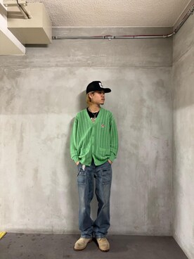 「HYSTERIC GLAMOUR（ヒステリックグラマー）のHYS HATワッペン メッシュキャップ（キャップ、ブラック系）」を使った、taichiさん（メンズ・174cm）の春コーディネート