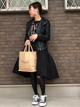 「select MOCA（セレクトモカ）のアイテム（ライダースジャケット）」を使った、sanaさん（レディース・156cm）の冬コーディネート