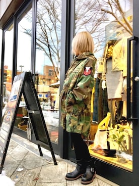 「迷彩」｜「アイテム（モッズコート）」を使った、minagawaさん（レディース・150cm）の冬コーディネート