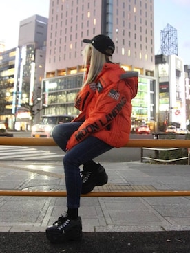 「AVIREX（アヴィレックス）のアイテム（ダウンジャケット/コート）」を使った、minagawaさん（レディース・152cm）の冬コーディネート