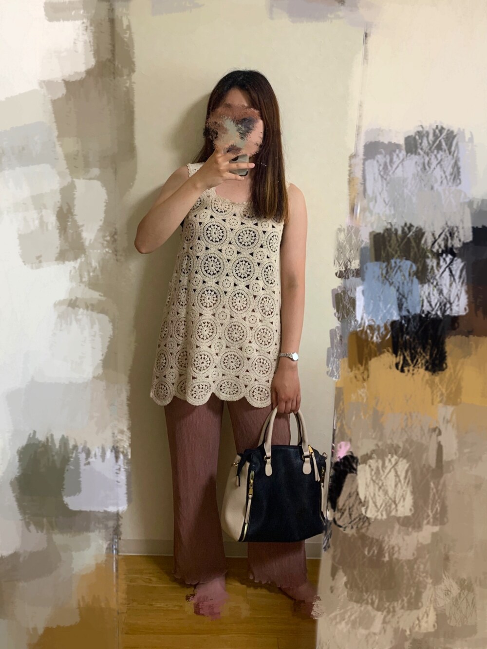 「パンツスタイル、ootd、outfit、ラフ、キレイめ、カラーパンツ」｜「DISCOATの【前後2WAY】カギバリライクノースリーブプルオーバー（Tシャツ/カットソー、ホワイト系）」を使った、meさん（レディース・162cm）の夏コーディネートの1枚目の写真