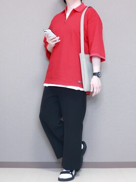 嵐 大野智さん着用 Vote Make New Clothesコラボハーフジップビッグポロシャツ 18ss 0090abを使った人気ファッションコーディネート Wear