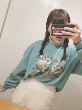 「ハラチ」｜「アイテム（スウェット）」を使った、キャーロットふじはらさん（レディース・156cm）の春コーディネート