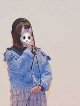 「Guess（ゲス）のアイテム（デニムジャケット）」を使った、キャーロットふじはらさん（レディース・157cm）の春コーディネート