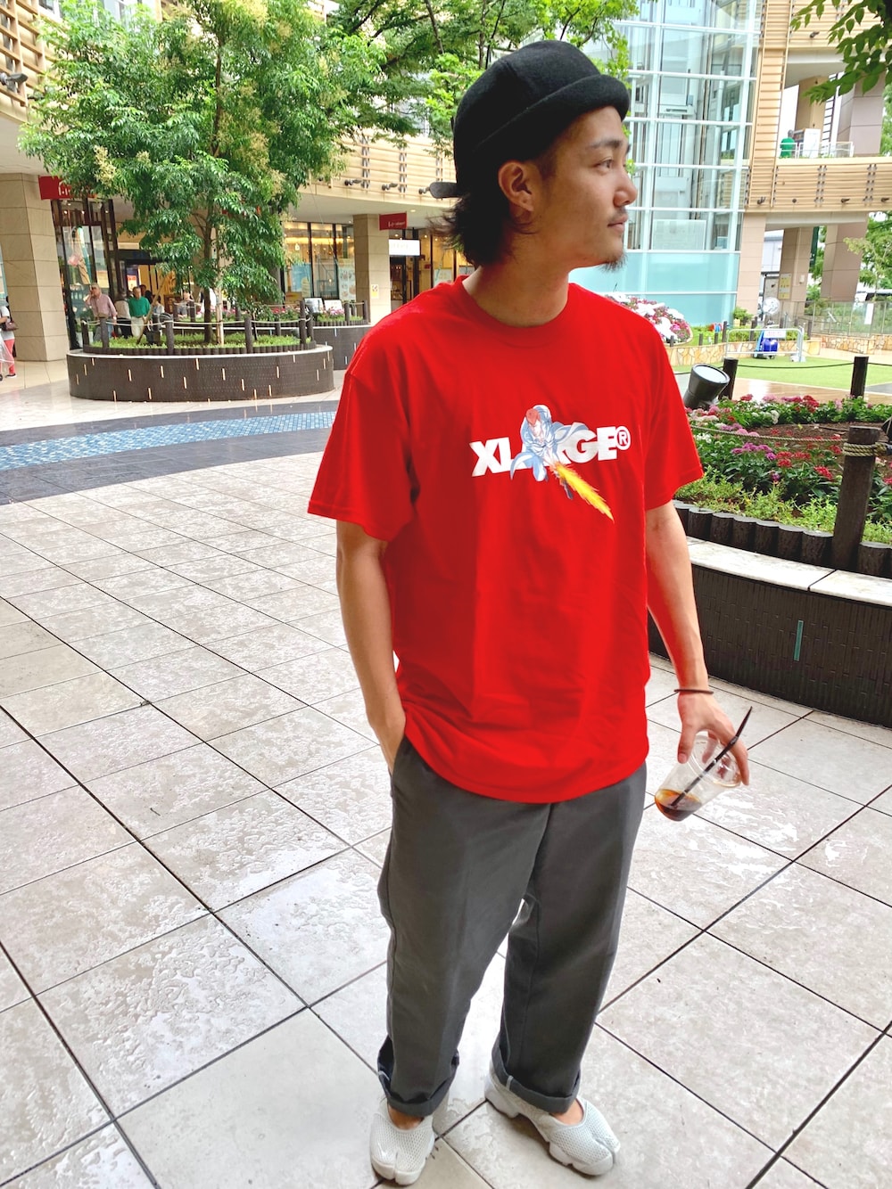 「エクストララージ、XLARGE、nike rift、Dickies」｜「XLARGEのアイテム（Tシャツ/カットソー、レッド系）」を使った、John Titorさん（メンズ・165cm）の夏コーディネートの1枚目の写真