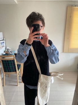 「agnes b.（アニエスベー）のアイテム（Tシャツ/カットソー、ブルー系）」を使った、むねりんさん（メンズ・165cm）の春コーディネート