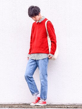 ニット セーターを使った 赤コンバース のメンズ人気ファッションコーディネート 年齢 25歳 29歳 Wear