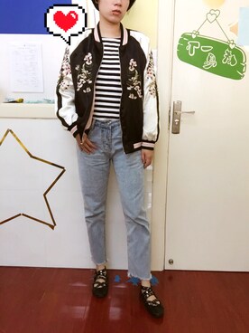 「stradivarius（ストラディバリウス）のアイテム（ノーカラージャケット）」を使った、DEAR_ASさん（レディース・166cm）の夏コーディネート