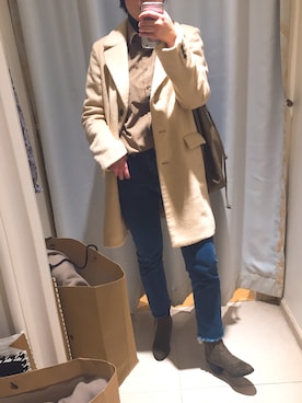 「GU（ジーユー）のアイテム（ピーコート）」を使った、DEAR_ASさん（レディース・167cm）の冬コーディネート