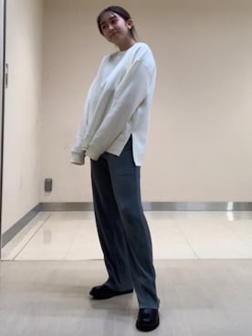 「earth music&ecology（アースミュージックアンドエコロジー）の選べるリブパンツ(サテン)　＊（その他パンツ）」を使った、まいさん（レディース・158cm）の冬コーディネート