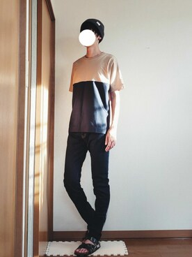 「RAGEBLUE（レイジブルー）のアイテム（Tシャツ/カットソー、ベージュ系）」を使った、つづみさん（メンズ・182cm）の春コーディネート