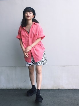 「Aラインスカート」｜「アイテム（ハンチング/ベレー帽）」を使った、mekkoさん（レディース・158cm）の夏コーディネート