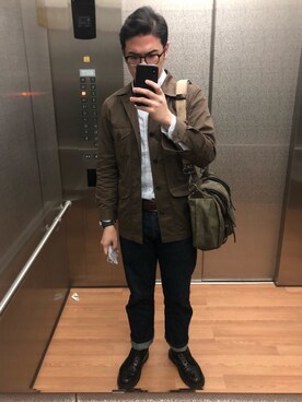 「The AnthologyのSafari Jacket（テーラードジャケット、グリーン系）」を使った、Kirk Changさん（メンズ・174cm）の秋コーディネート