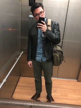 「working style」｜「アイテム（ライダースジャケット）」を使った、Kirk Changさん（メンズ・174cm）の冬コーディネート