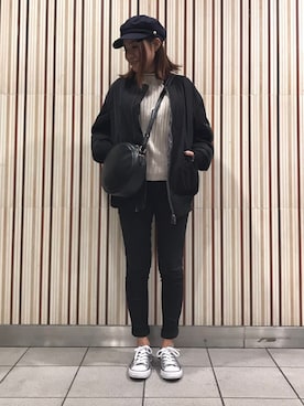 「NANO universe（ナノユニバース）のアイテム（MA-1）」を使った、lenaさん（レディース・158cm）の春コーディネート