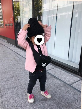 「アイテム（ライダースジャケット、ピンク系）」を使った、mii☺︎♡さん（キッズ・90cm）の秋コーディネート