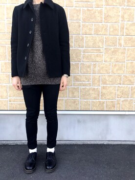 「JOURNAL STANDARD（ジャーナルスタンダード）のアイテム（ピーコート）」を使った、Bearさん（メンズ・178cm）の冬コーディネート