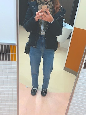 「ハイウエストストレートジーンズ」｜「アイテム（モカシン/デッキシューズ）」を使った、nanaaa☺︎さん（レディース・162cm）の冬コーディネート
