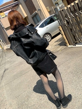 「レザーコーデ」｜「アイテム（ブーツ）」を使った、nanaaa☺︎さん（レディース・161cm）の春コーディネート