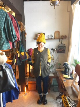 「onionakitaのアイテム（Vest、グリーン系）」を使った、onion Akitaさん（レディース）の冬コーディネート