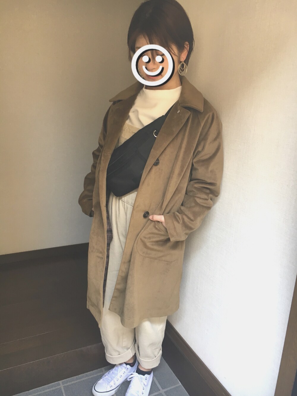 「Right-onのアイテム（スウェット、ホワイト系）」を使った、きなこさん（レディース・156cm）の春コーディネートの1枚目の写真