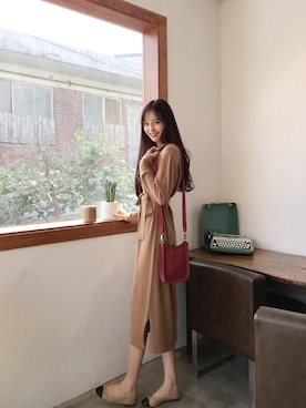 「noirnineのアイテム（ワンピース、ブラウン系）」を使った、noirnineさん（レディース）の冬コーディネート