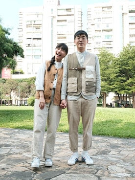 「plain-me（プレインミー）のアイテム（ベスト）」を使った、阿澤さん（メンズ・170cm）の冬コーディネート