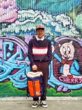 「LESS（レス）のアイテム（キャップ）」を使った、阿澤さん（メンズ・170cm）の冬コーディネート